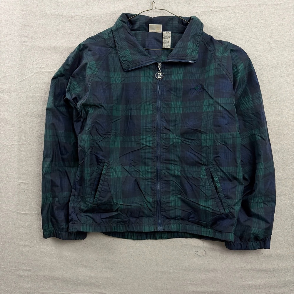 Jerzees Windbreaker Jacket Mens Medium Green Plaid Full Zip Vintage Lightweight